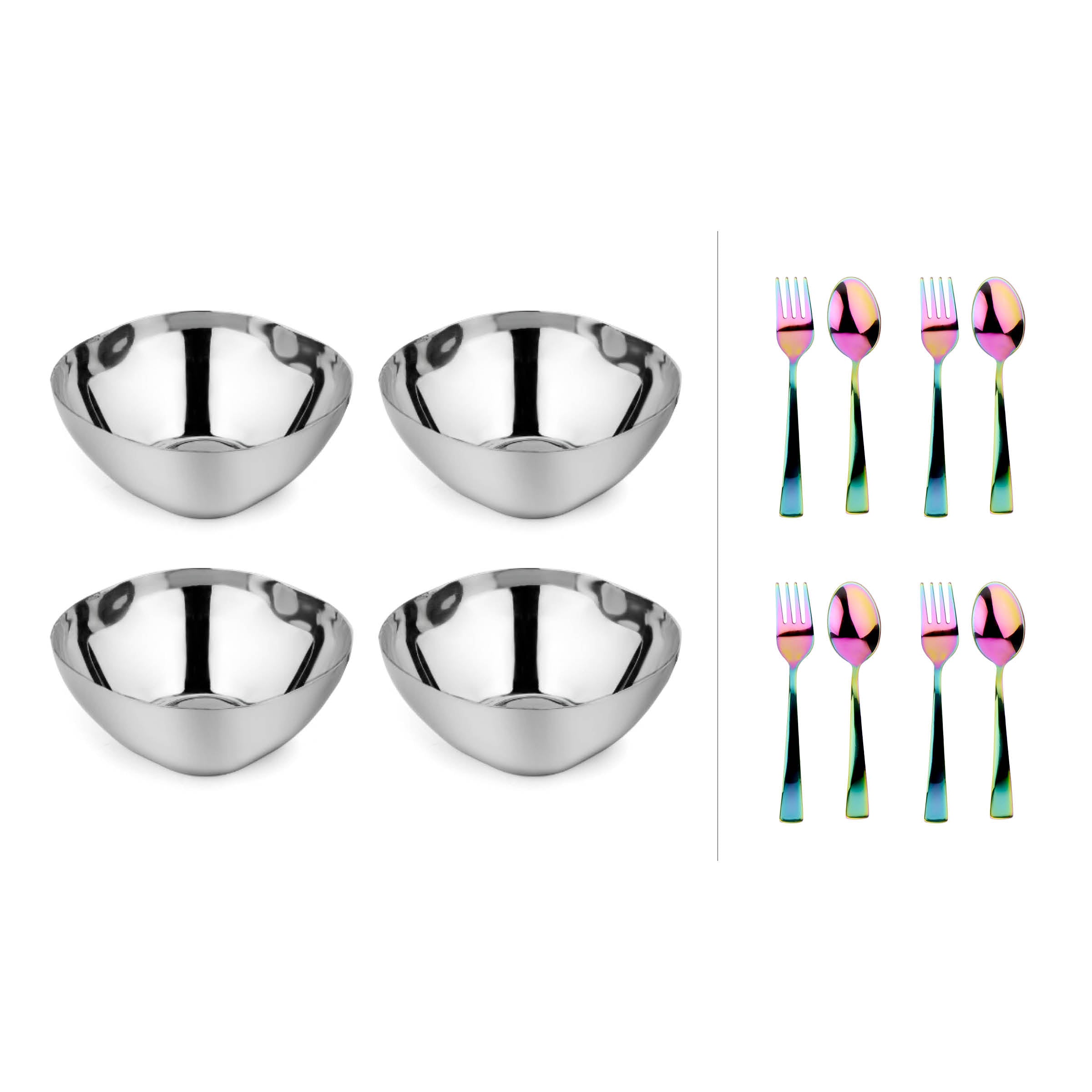Snack Set - 4 Smart Snacking Bowls, 4 Forks and 4 Spoons
