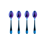 set of 4 stainless steel baby spoons in blue finish for infants and toddlers