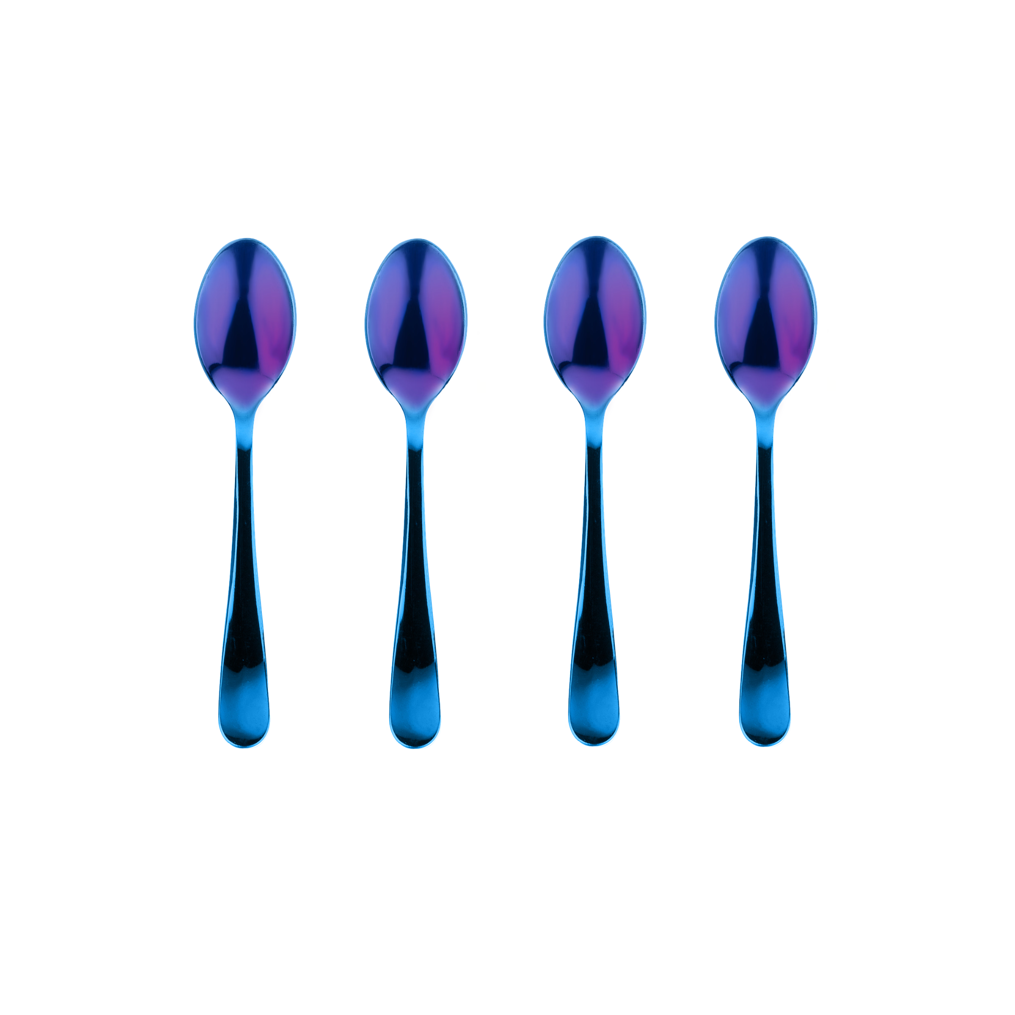 set of 4 stainless steel baby spoons in blue finish for infants and toddlers