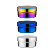 Rainbow, Blue, and Silver circle food containers