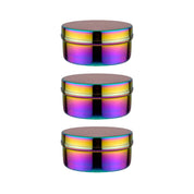 3 stainless steel circle food containers for on the go snacking, after school activities, school lunch, and more