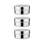 3 silver circle food containers