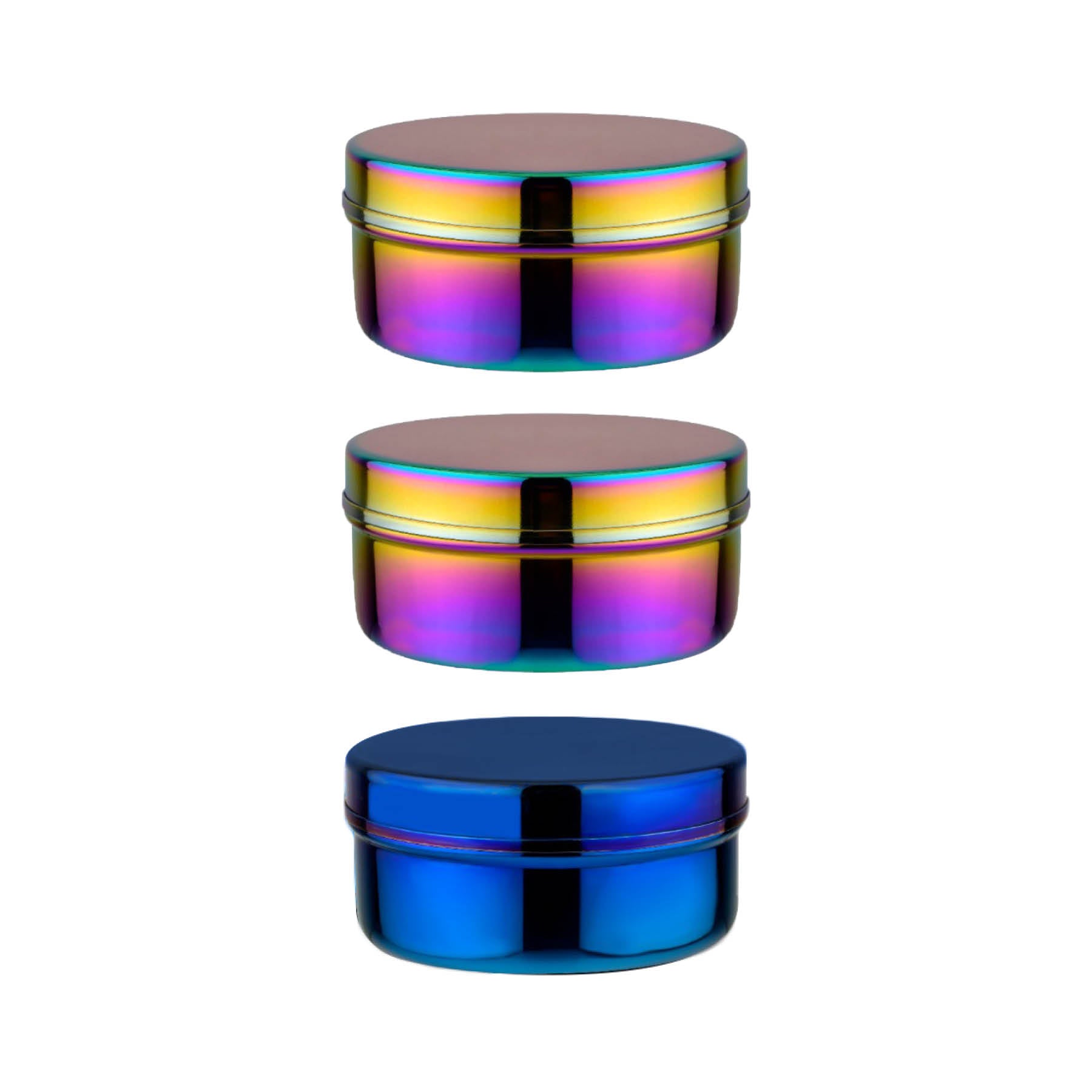 2 Rainbow and 1 Blue circle food containers