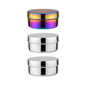 1 rainbow and 2 silver circle food stainless steel containers