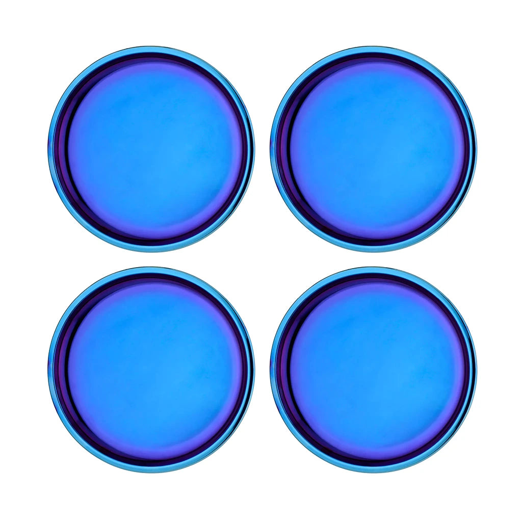 4 pack of Iridescent Blue 9" round Purposeful Plates - stainless steel Ahimsa plates for toddlers, kids, and adults