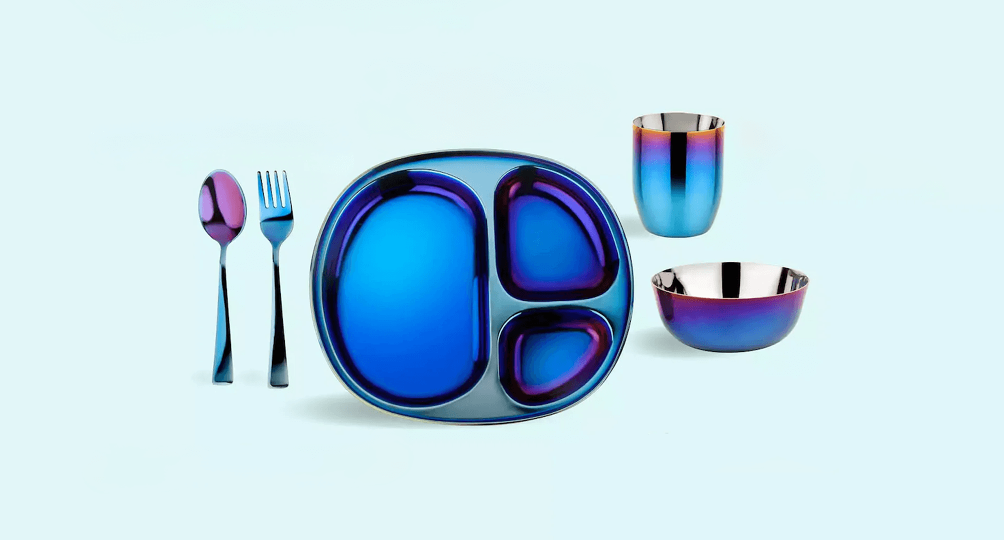 blue stainless steel mealtime set