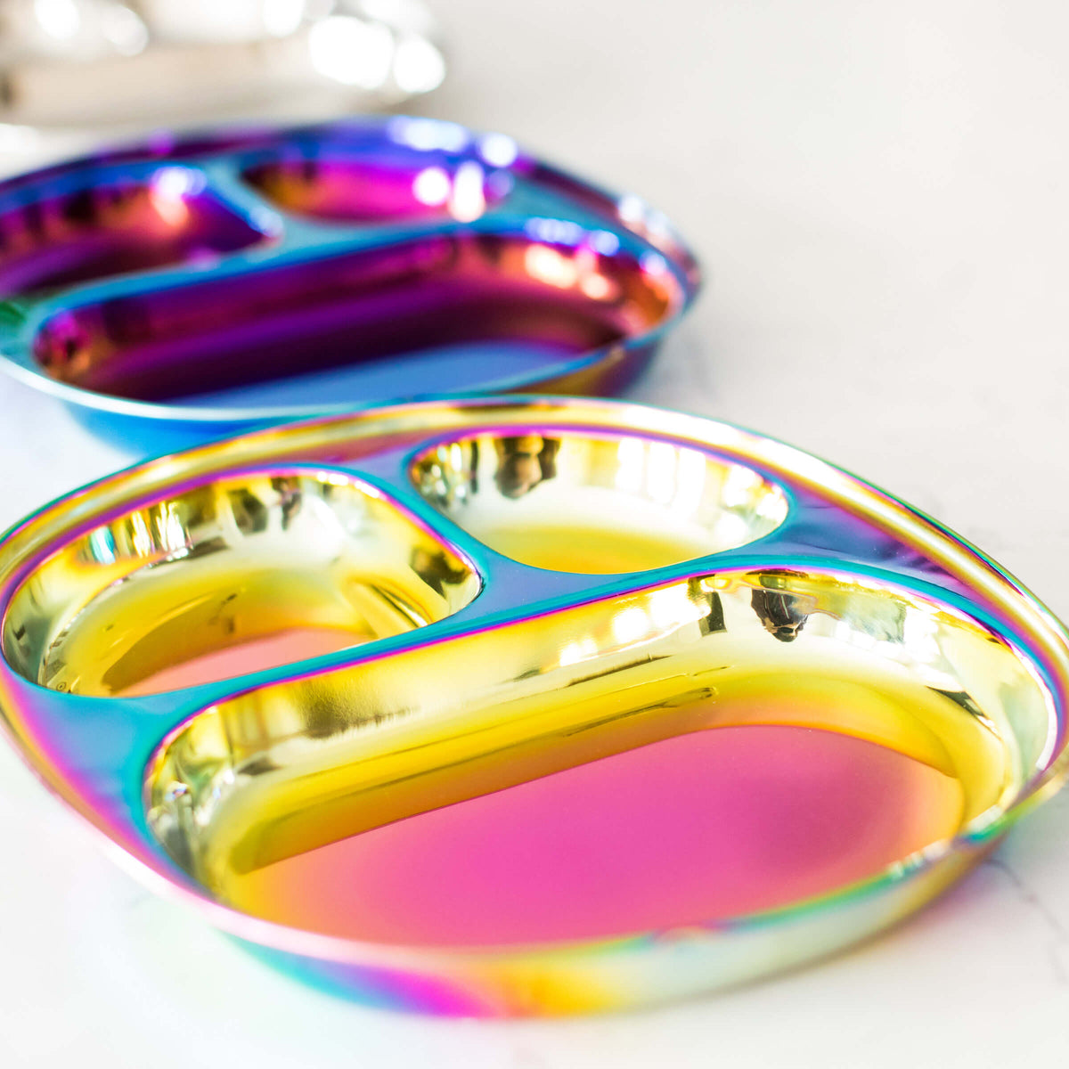 stainless steel plate with food