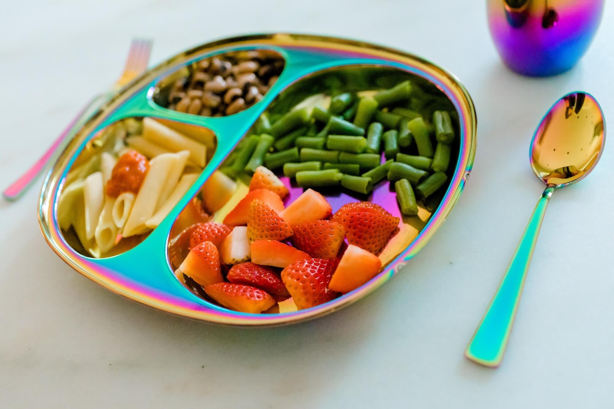 stainless steel plate with food