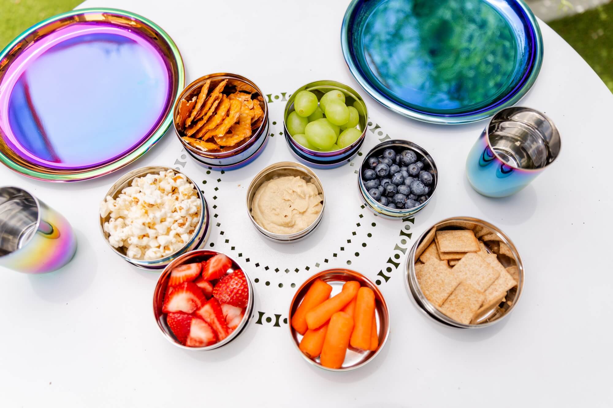 stainless steel plate with food