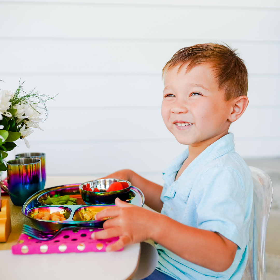 Mindful Mealtime Set - the perfect stainless steel dining set to promote healthy variety, portions and lifetime habits for children ages 1 and up