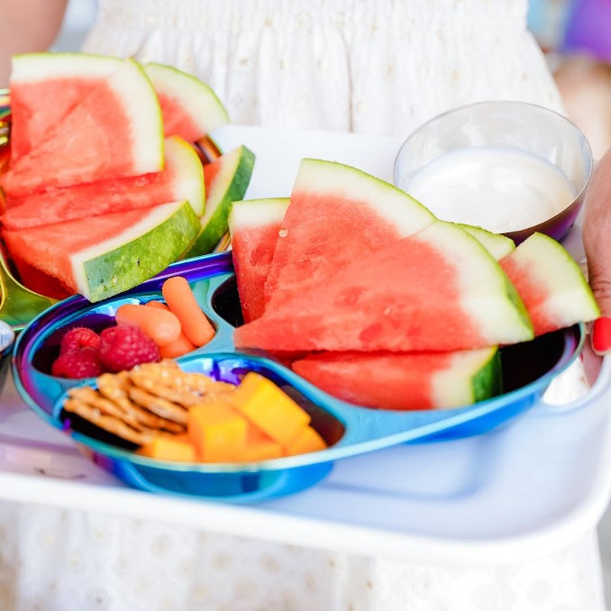 Ahimsa's compartment plate with food