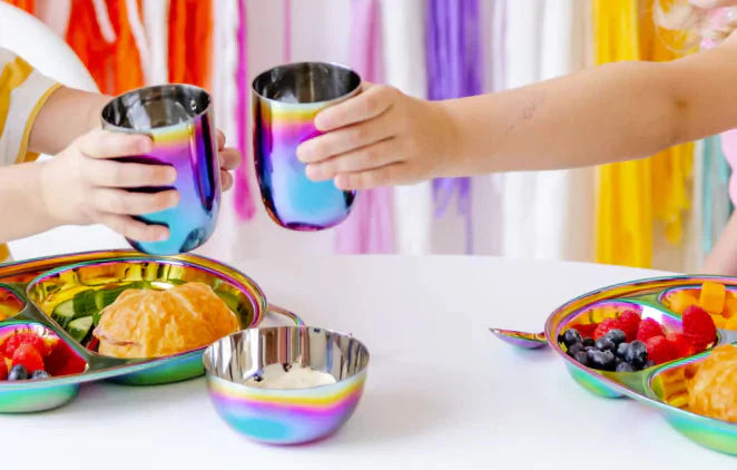 Stainless Steel Cups | Happy Child with Snack and Drink