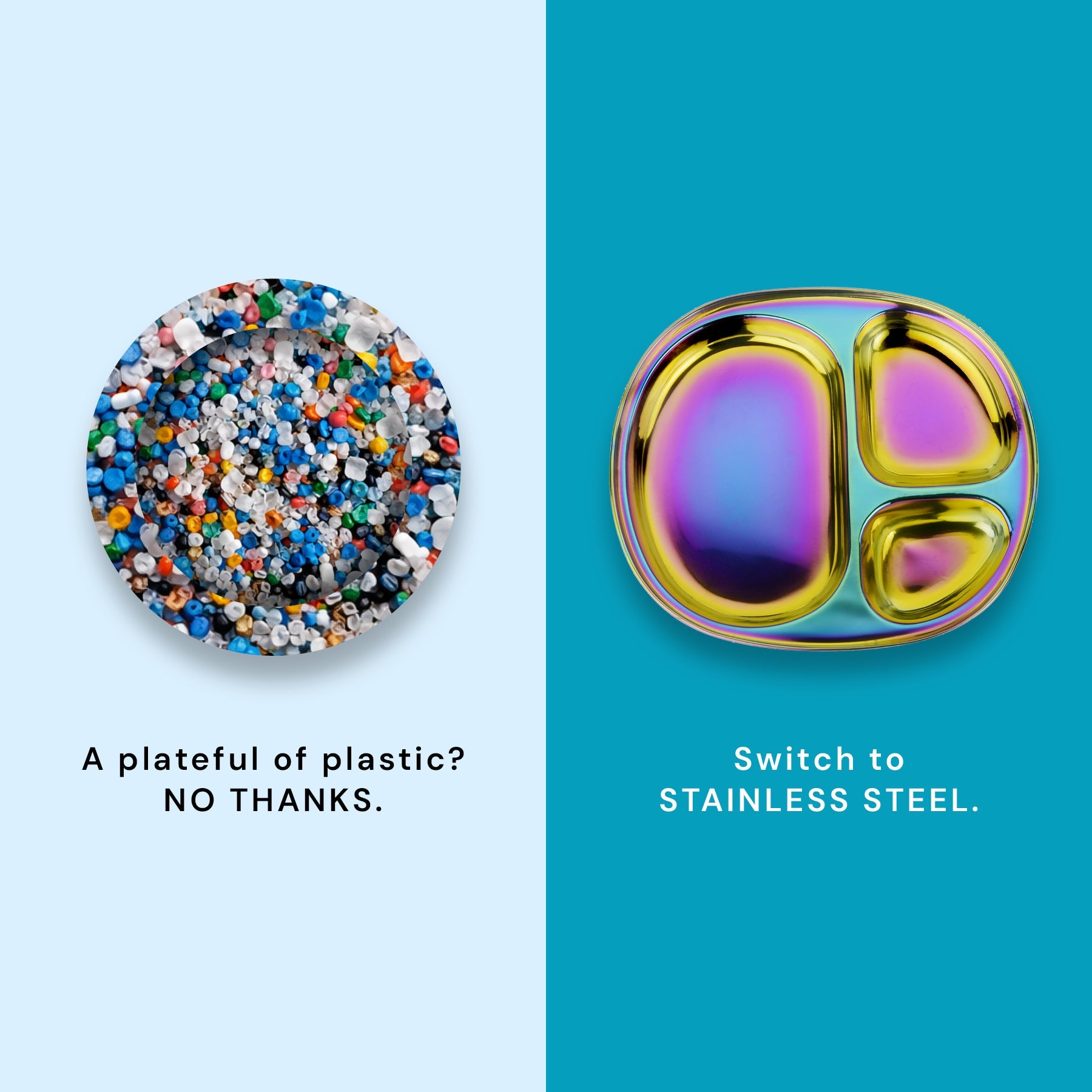 kids eating with stainless steel plates