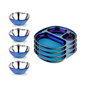 Blue 4 Smart snacking bowls stainless steel 12 ounces and compartment plates