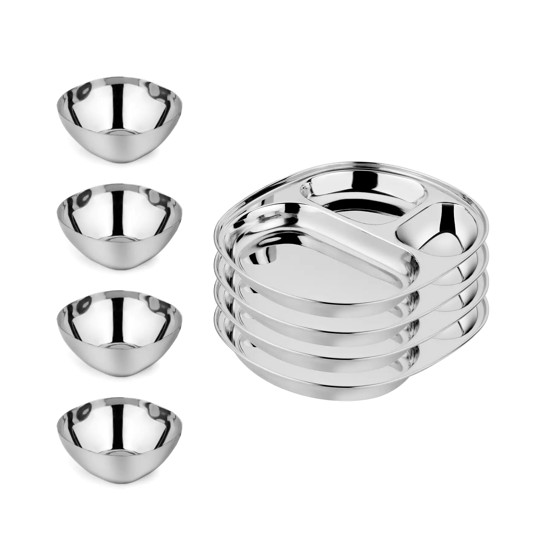 Classic 4 Smart snacking bowls stainless steel 12 ounces and compartment plates