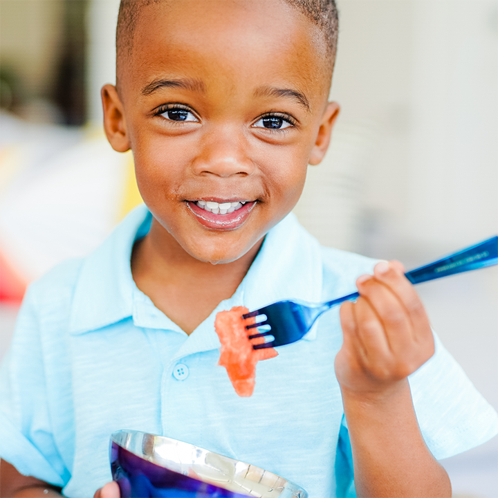 Blue stainless steel snack bowl and fork 