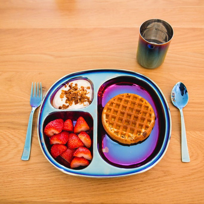 Iridescent-Blue Mindful Mealtime Set - perfect for breakfast, lunch and dinner. 