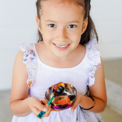 Rainbow stainless steel bowl and spoon with fruit - perfect for snacking in or outdoors, no worries about breaking dishes