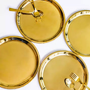 4 Gold Purposeful Plates with 2 Gold forks and spoons