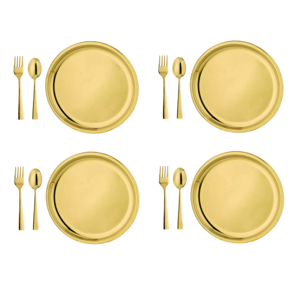 Gold Bundle - Plates + Utensil Sets (4-Pack) – AHIMSA® Gold Bundle - Plates + Utensil Sets (4-Pack) – AHIMSA®