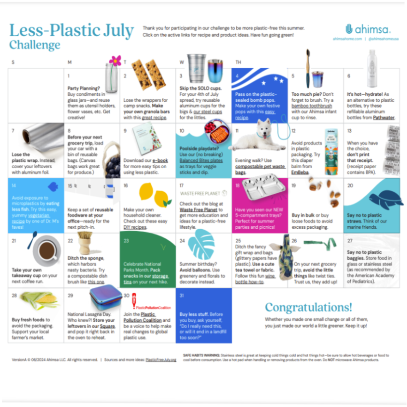 Less Plastic July Calendar