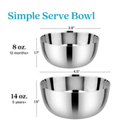 The best bowls for kids - safe, health, dishwasher safe, plastic free, and free from harmful chemicals - in 8 ounce and 14 ounce sizes, shown in Classic or Silver