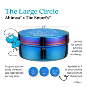 Blue stainless steel food container with 'The Smurfs' logo and Classic smurf etched to the lid. Perfect for school lunches, snacks, and on-the-go. 1 cup so you can easily measure age-appropriate serving sizes. Available in 3 of your favorite classic Smurf characters.