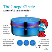 Blue food stainless steel container with Papa Smurf etched to top, perfect for school lunches, snack and on-the-go, 1 cup so you can measure age-appropriate serving sizes, and available in 3 of your favorite classic Smurf characters