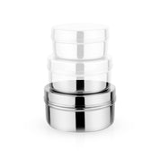 The Large Circle stainless steel food containers for kids and adults for snacks and lunches, available in rainbow, blue, and classic / silver - perfect for school lunches, work lunches, soccer field snacks, and more.