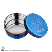 Blue stainless steel food container with Classic Smurf etched to the lid along with The Smurfs logo - food containers perfect for school lunches, afterschool snacks, and on-the-go snacking