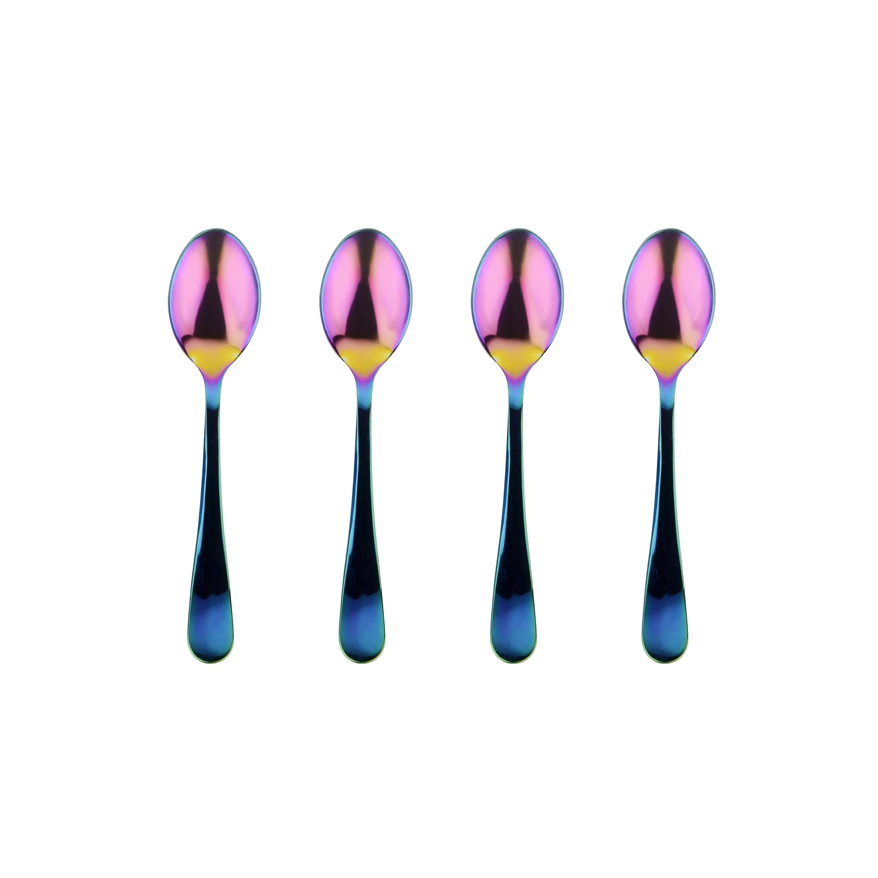 set of 4 stainless steel baby spoons in blue finish