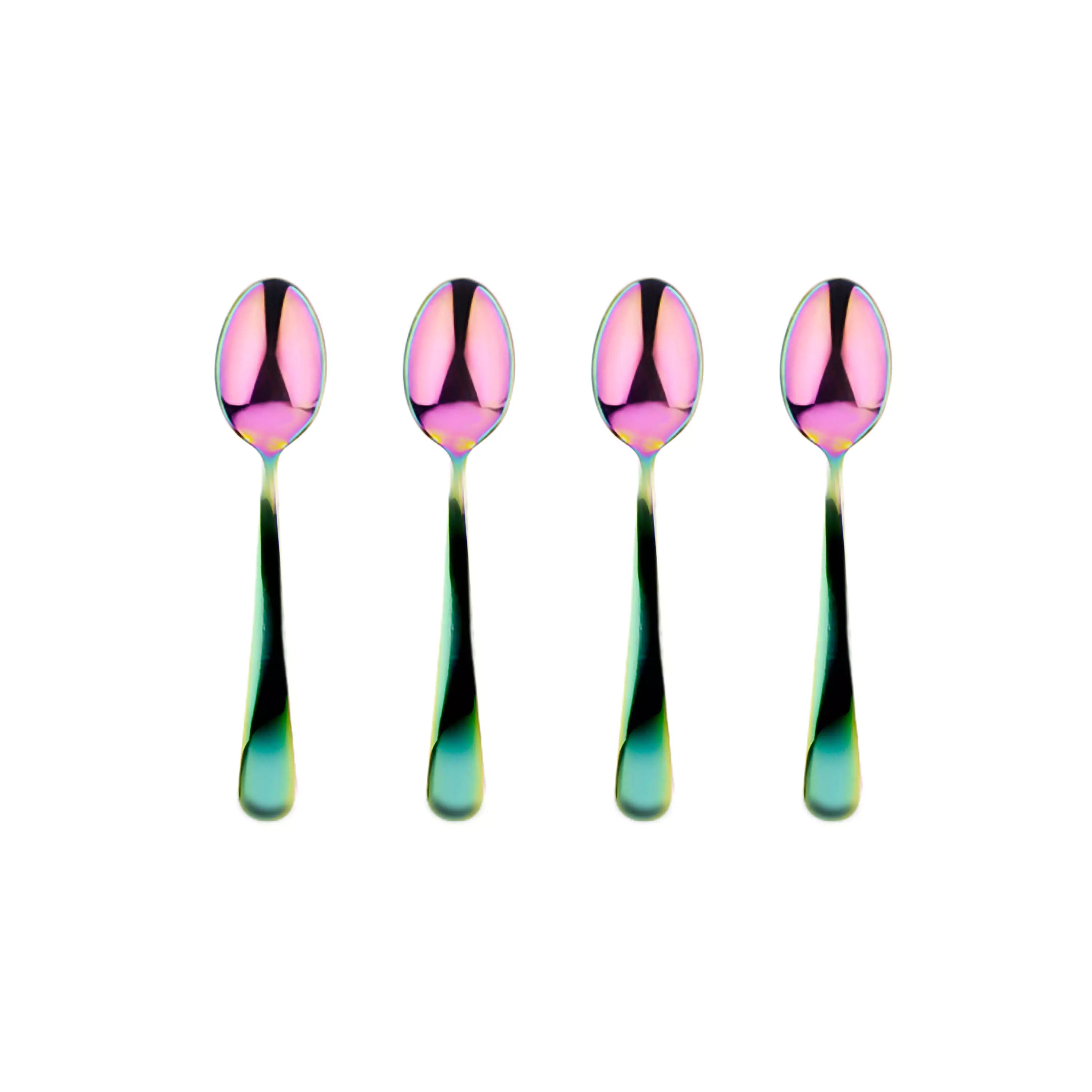 set of 4 stainless steel baby spoons in rainbow finish