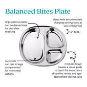 Deep wells accommodate changing serving sizes as your child grows and modular design creates a visual guide to teach the importance of healthy variety and portions