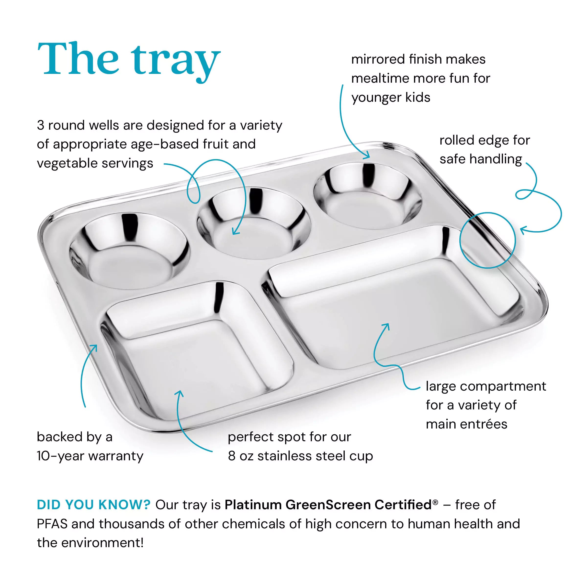 The tray - 3 round wells designed for a variety of appropriate age-based fruit and vegetable servings