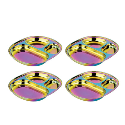 Stainless steel kids plates. Ahimsa stainless steel toddler plates, rainbow plates