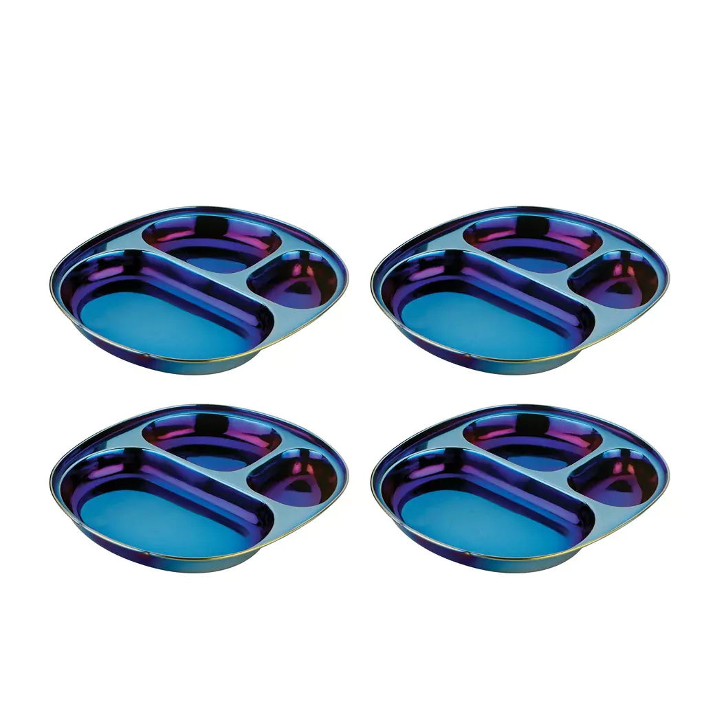 Ahimsa divided plates for kids, set of 4 blue plates