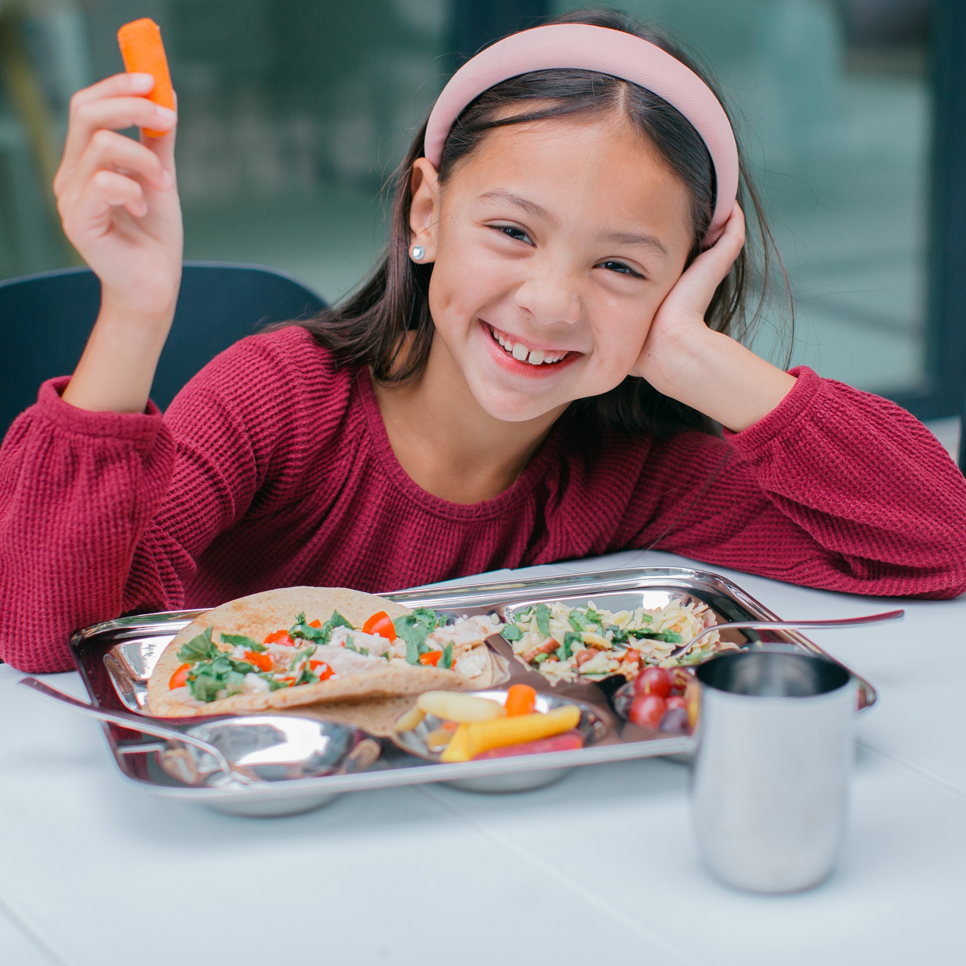 Stainless steel dining tray for all ages - meals, playdate trays, picnics, and more