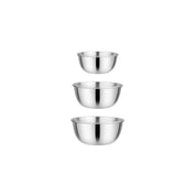 Three stainless bowls shown vertically to show sizing - 8 ounces, 12 ounces, and 16 ounces. These bowls cover every meal and snack with their various sizes supporting a range of snacks and meals for todders, kids, teens, adults, and families in general. 