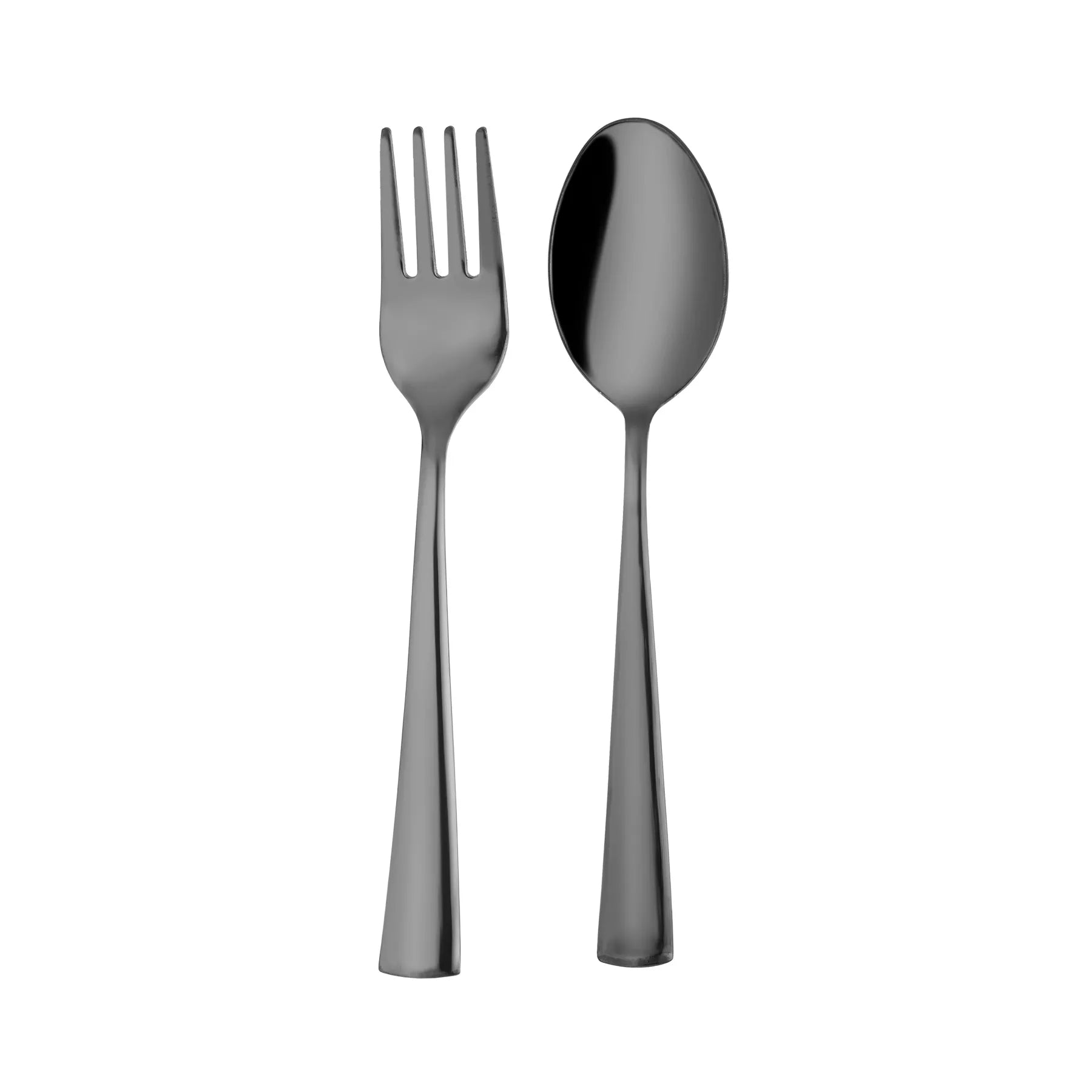 Stainless steel utensil set in graphite or dark gray. Dishwasher safe, beautiful, and kids love them!