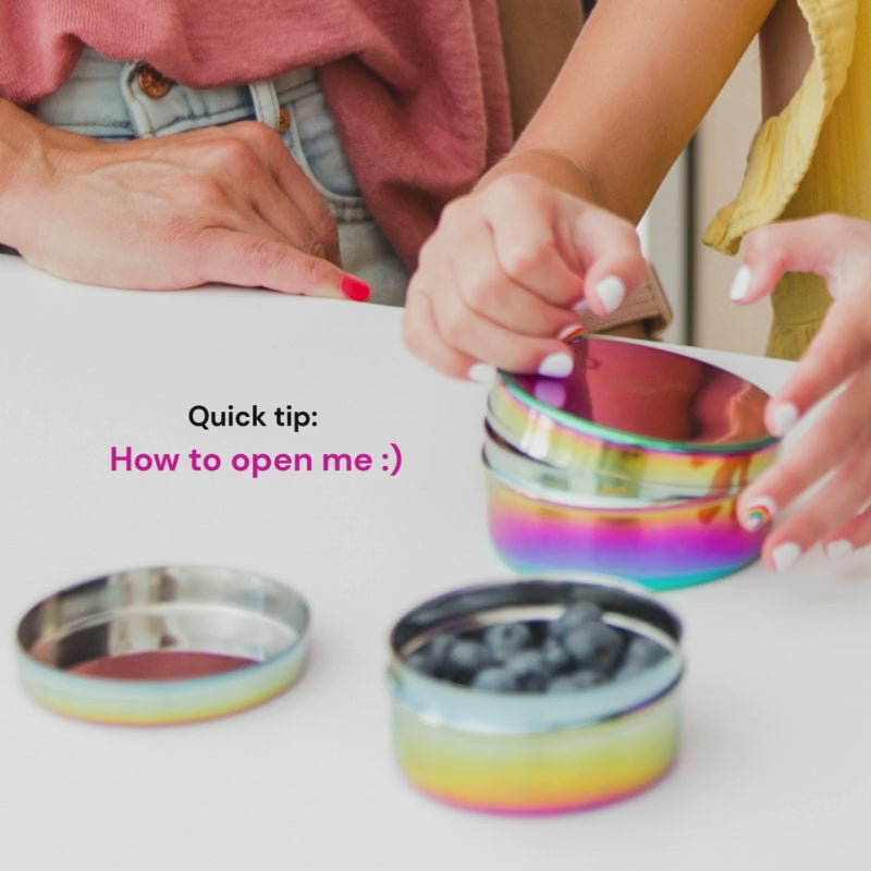 Quick tips for how to open Ahimsa stainless steel circle containers - a light twist and lift to open