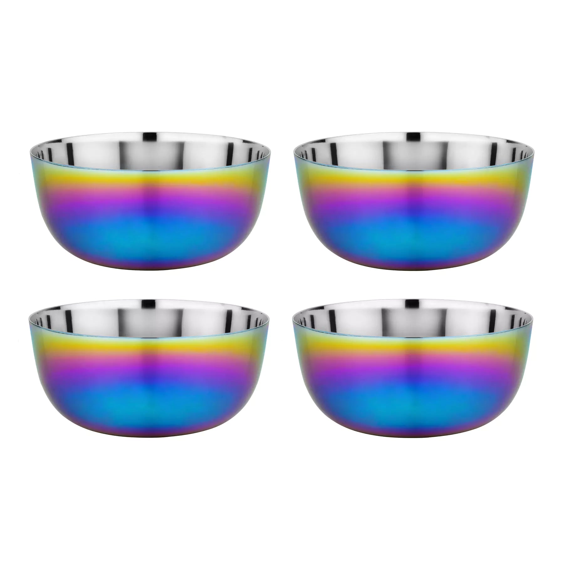 4 rainbow stainless steel bowls, 14 ounces each, perfect for toddlers, kids, and adults