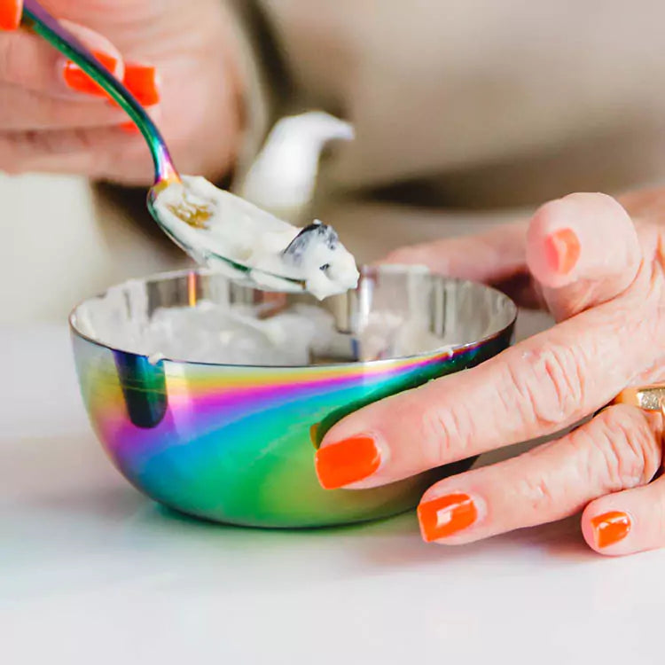 yogurt in stainless steel bowl