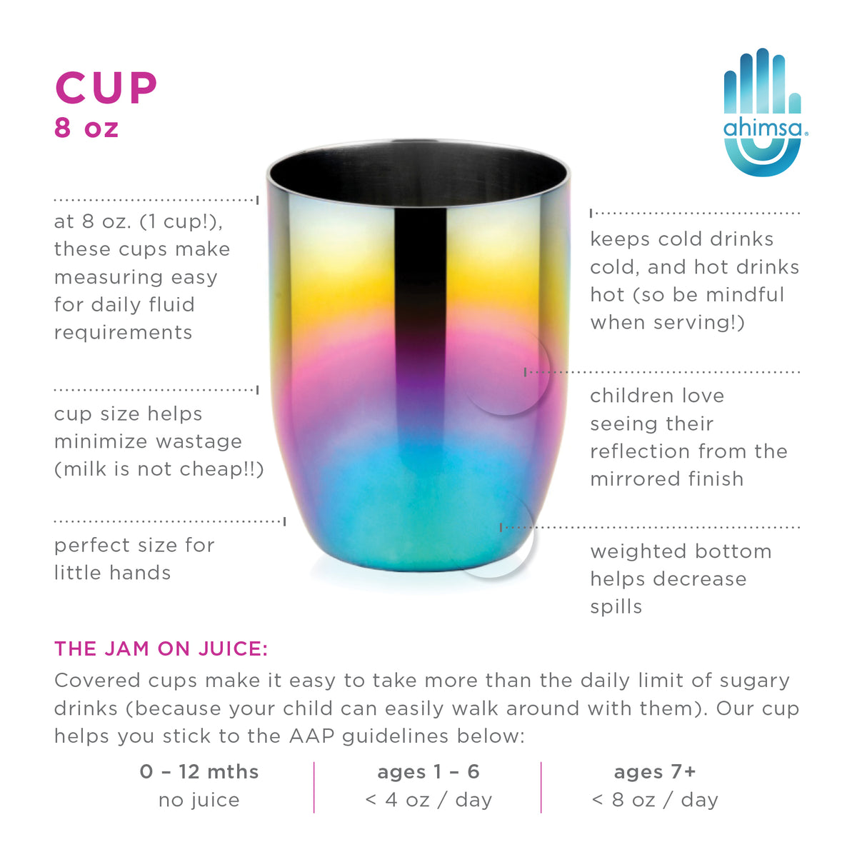 Perfect sized kids cup for small hands, reducing waste and mess